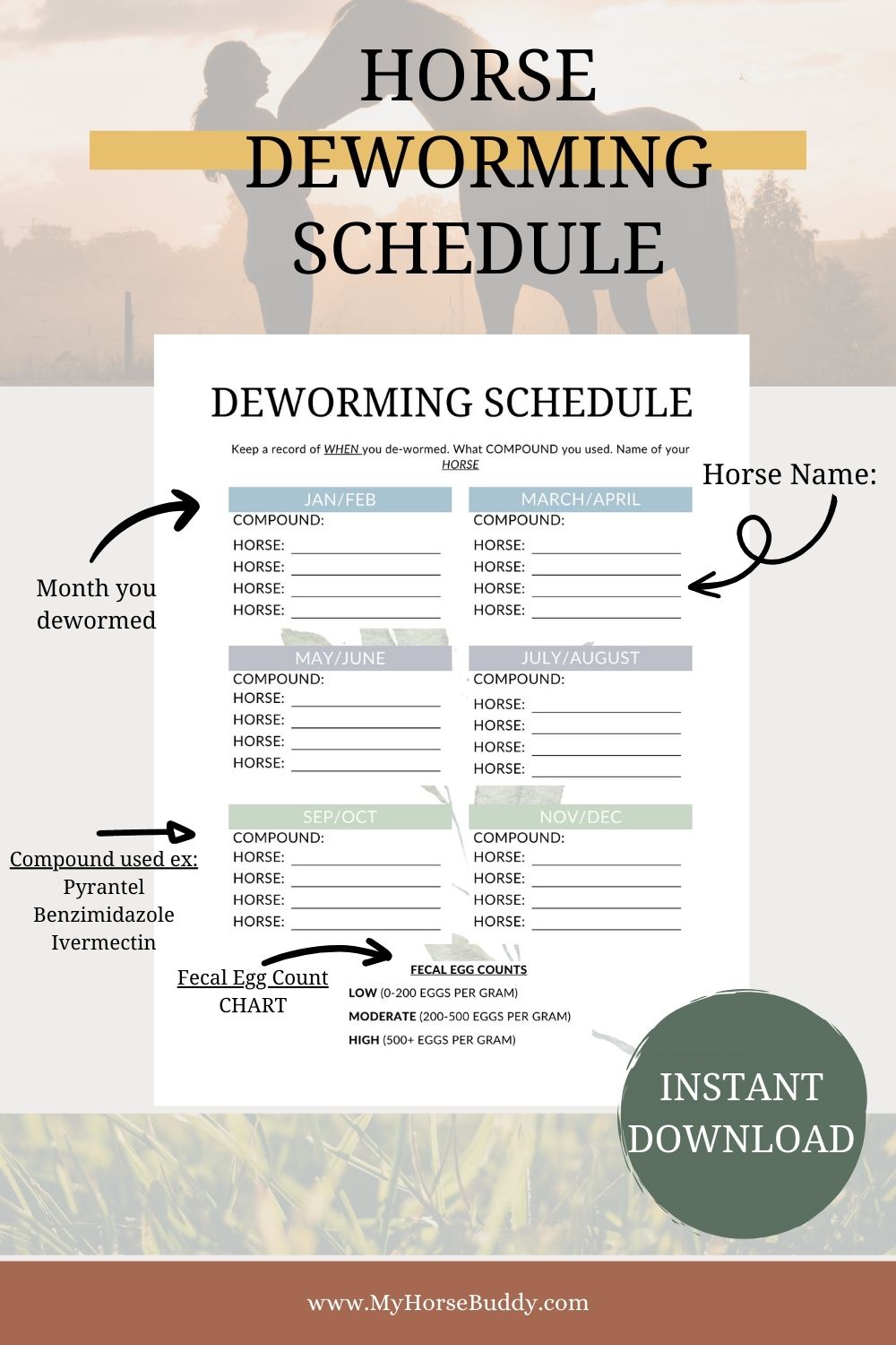 Horse Printable Deworming Schedule 4 Times A Year
